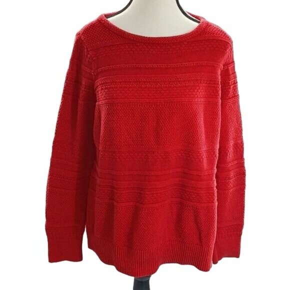 Loft Sweater Red Knit Long Sleeve Casual Womens Size Medium - Picture 1 of 6